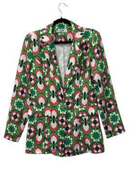 Closet Boutique Retro Floral Print Single-Button Blazer Green